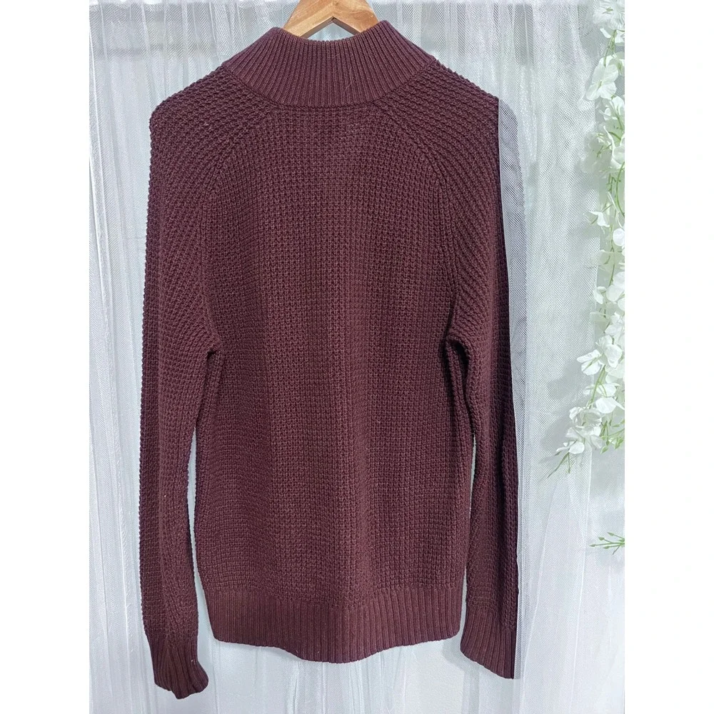 Banana Republic Mens Waffle Knit Lace Up Toggle Sweater Burgundy Plum Small